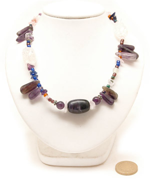 Amethyst Peasant Necklace. Amethyst and Multi-Coloured Assorted Beads, 18in. Reiki Charged