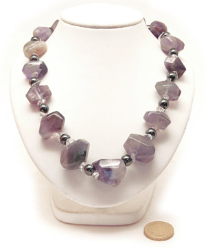 Amethyst Aztec Necklace. Amethyst Gemstones and Magnetic Hematite Beads 18in. Reiki Charged