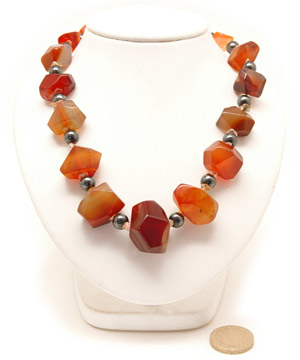 Sold Out Carnelian Aztec Necklace. Carnelian Gemstones and Magnetic Hematite Beads 18in. Reiki Charged.