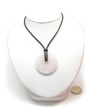 Quartz Smooth Doughnut Shape Pendant. on 18in leather thong. Reiki Charged
