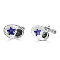 Silver Cufflinks with Iron Meteorite Fragments & Enamelled Star - Solid Silver. Boxed with Certificate