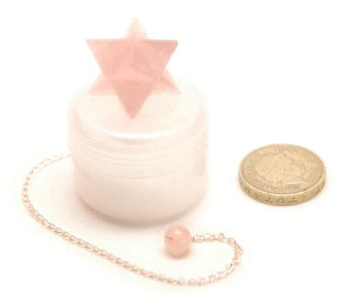 Star Shaped Pendulum on white chain. Merkaba Star. Pale Pink Rose Quartz Crystal. Reiki Charged by Reiki Master