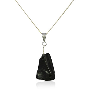 Whitby Jet Pendant. Natural Sea-worn Jet. 18inch Silver Chain, Boxed.