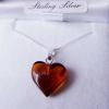 Baltic Amber Heart Pendant. 1cm Cabochon on 18inch Silver Chain. Boxed - view 2